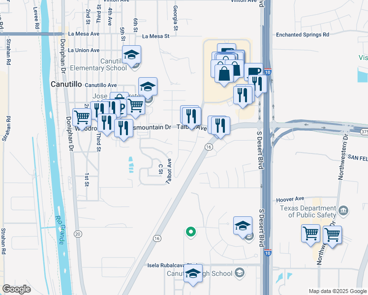map of restaurants, bars, coffee shops, grocery stores, and more near 13 Road C in El Paso