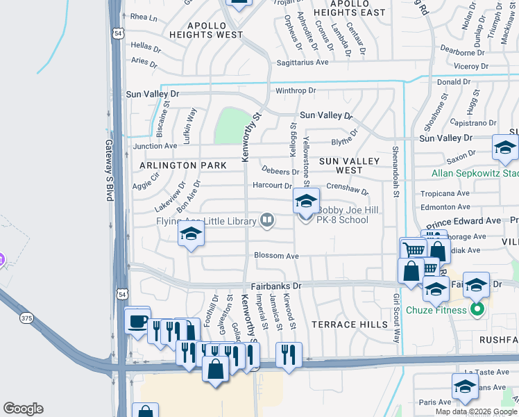 map of restaurants, bars, coffee shops, grocery stores, and more near 4752 Tropicana Avenue in El Paso