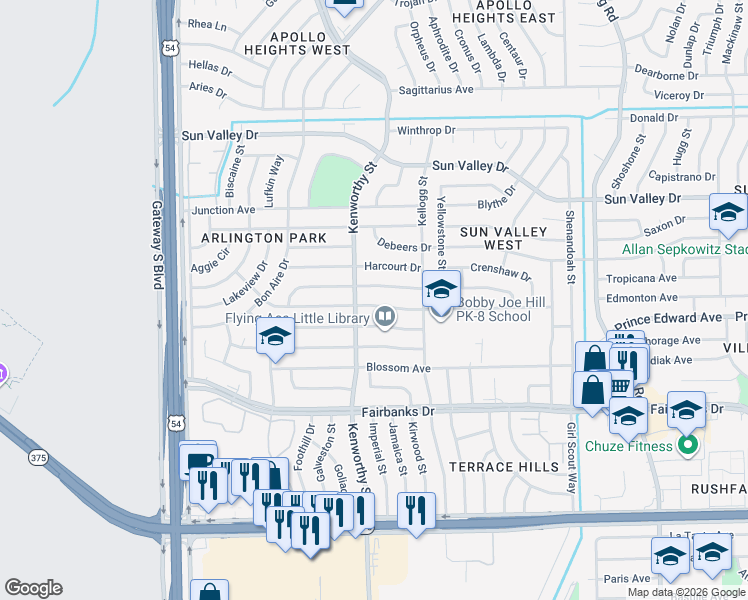 map of restaurants, bars, coffee shops, grocery stores, and more near 4752 Tropicana Avenue in El Paso