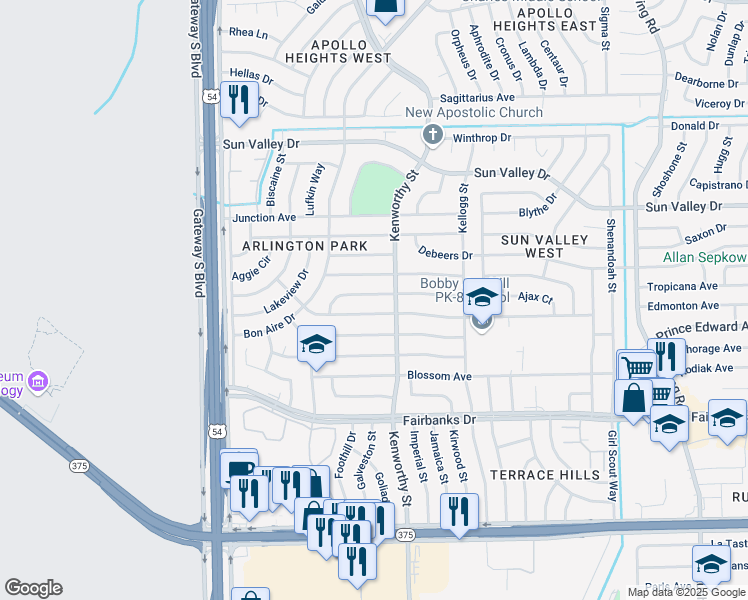 map of restaurants, bars, coffee shops, grocery stores, and more near 4712 El Campo Drive in El Paso