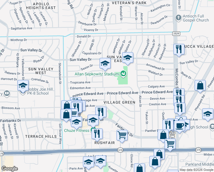 map of restaurants, bars, coffee shops, grocery stores, and more near 5405 Prince Edward Avenue in El Paso