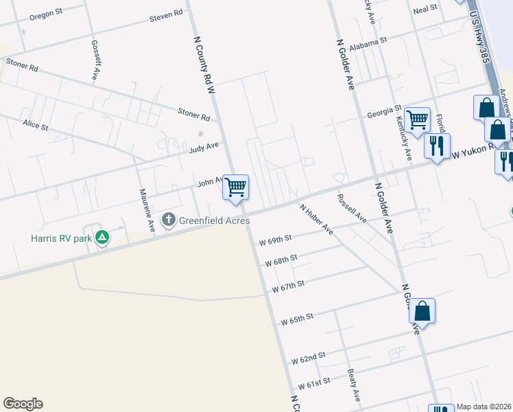 map of restaurants, bars, coffee shops, grocery stores, and more near 911 West Yukon Road in Odessa