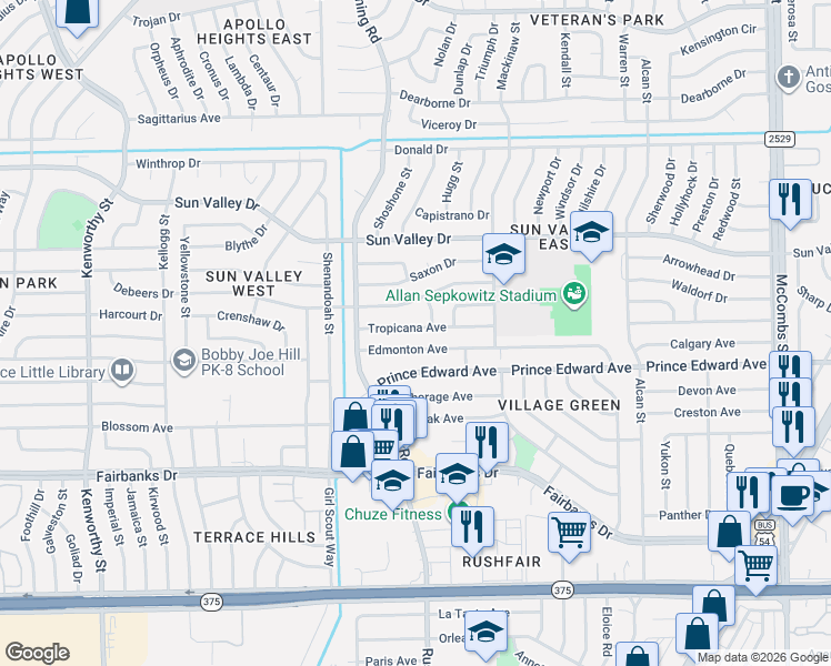 map of restaurants, bars, coffee shops, grocery stores, and more near 10237 Curlew Lane in El Paso