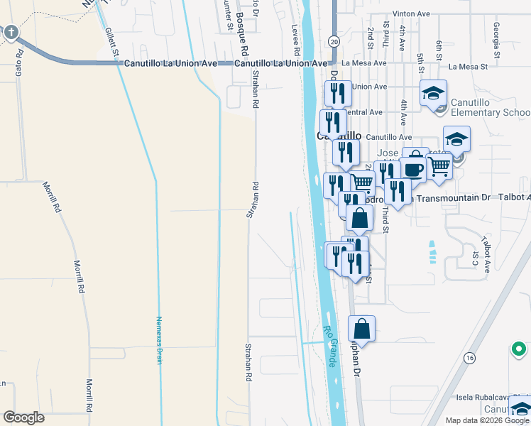map of restaurants, bars, coffee shops, grocery stores, and more near 100-298 Farm Road 259 in El Paso