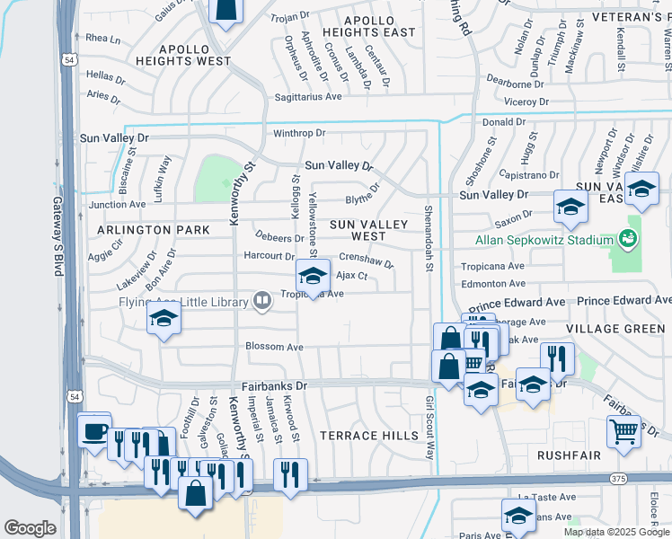 map of restaurants, bars, coffee shops, grocery stores, and more near 4908 Crenshaw Drive in El Paso