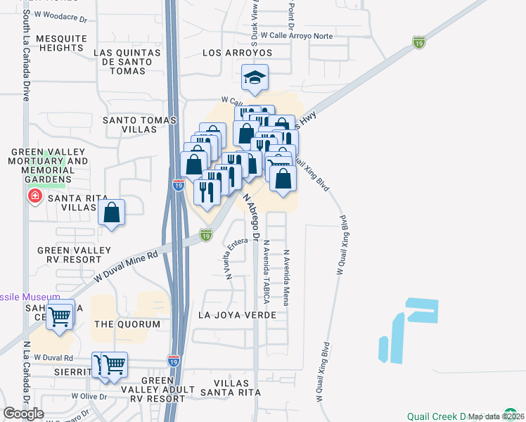 map of restaurants, bars, coffee shops, grocery stores, and more near 2559 North Avenida Tabica in Green Valley