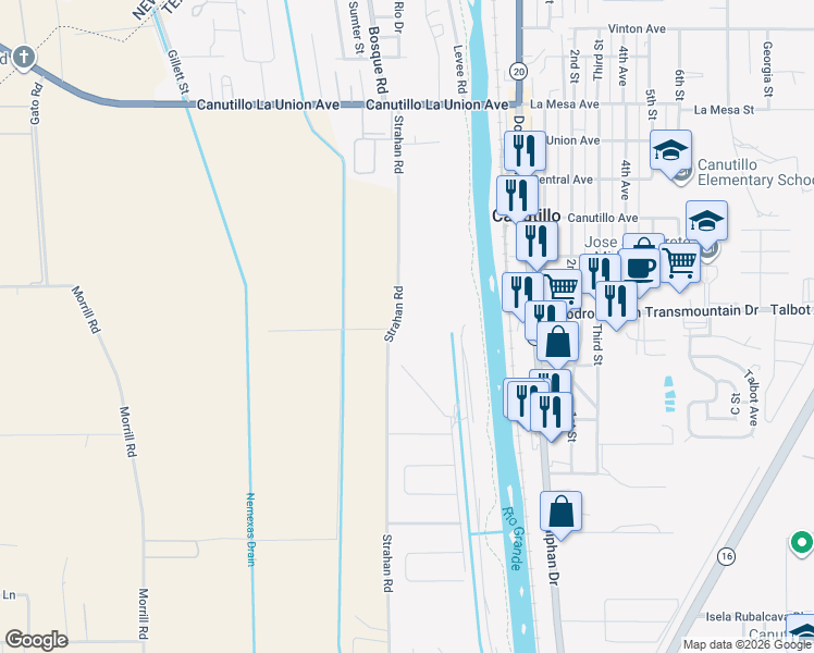 map of restaurants, bars, coffee shops, grocery stores, and more near 100-298 Farm Road 259 in El Paso