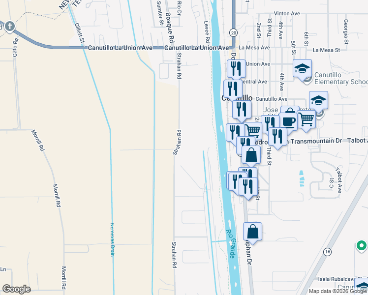 map of restaurants, bars, coffee shops, grocery stores, and more near 100-298 Farm Road 259 in El Paso