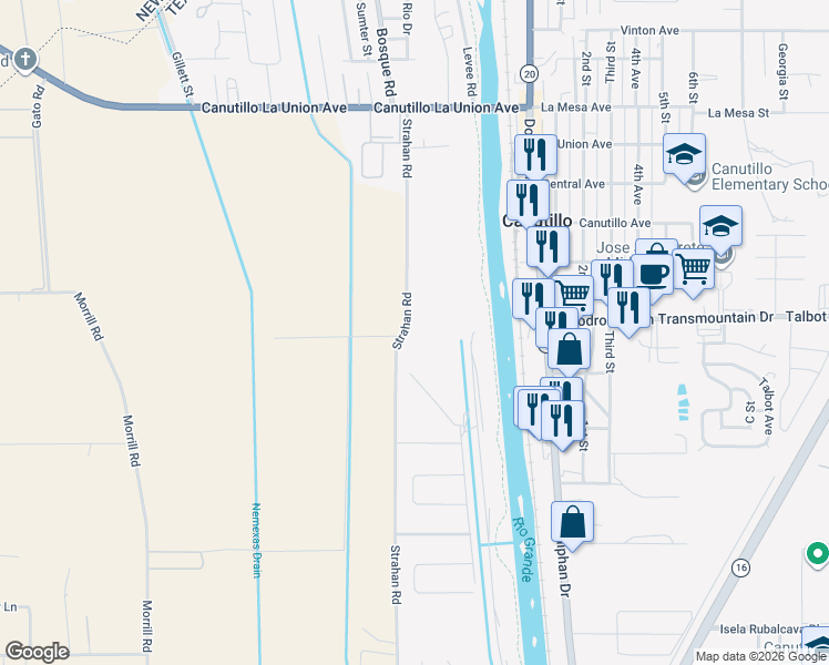 map of restaurants, bars, coffee shops, grocery stores, and more near 100-298 Farm Road 259 in El Paso