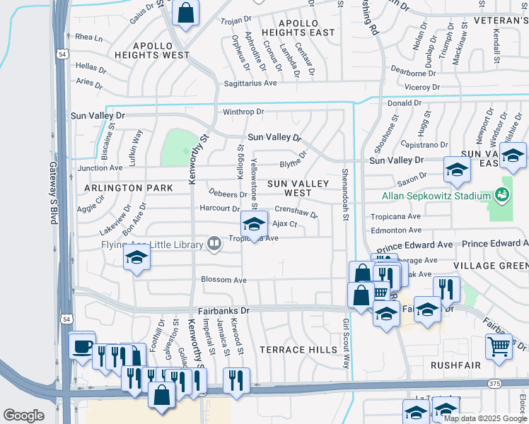 map of restaurants, bars, coffee shops, grocery stores, and more near 4908 Crenshaw Dr in El Paso