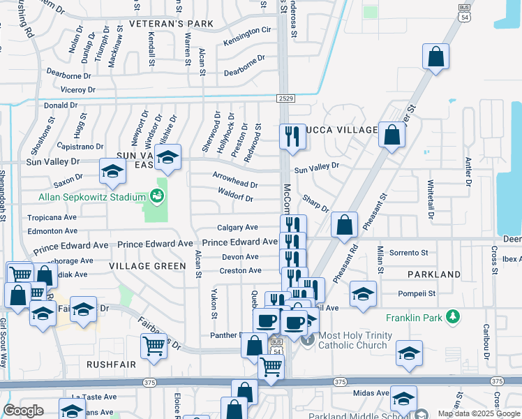 map of restaurants, bars, coffee shops, grocery stores, and more near 5733 Tropicana Avenue in El Paso