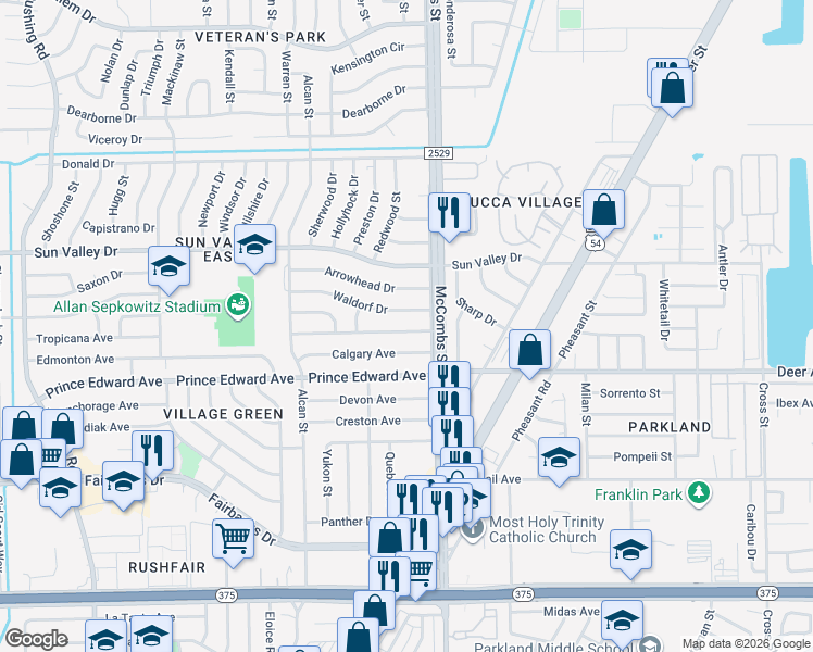 map of restaurants, bars, coffee shops, grocery stores, and more near 5733 Tropicana Avenue in El Paso
