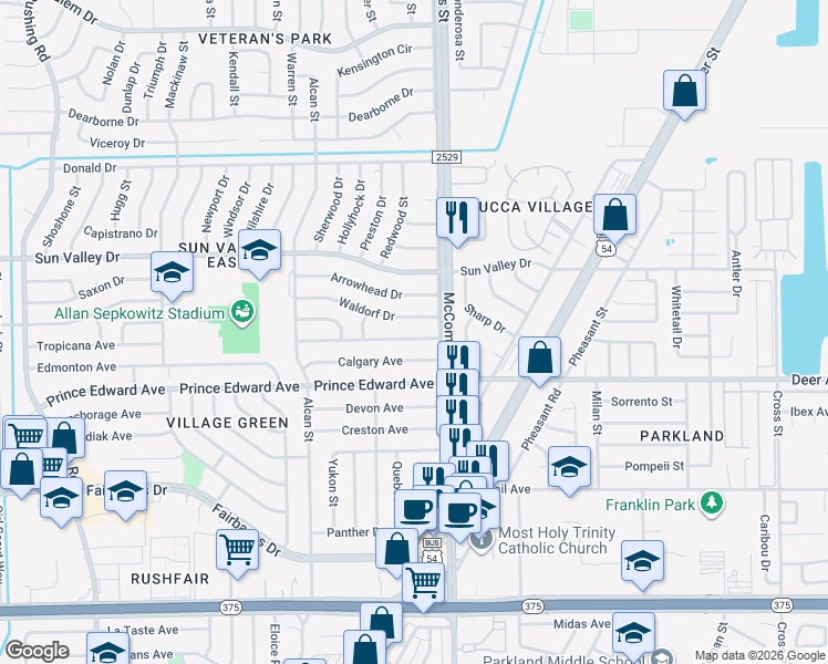 map of restaurants, bars, coffee shops, grocery stores, and more near 5733 Tropicana Avenue in El Paso