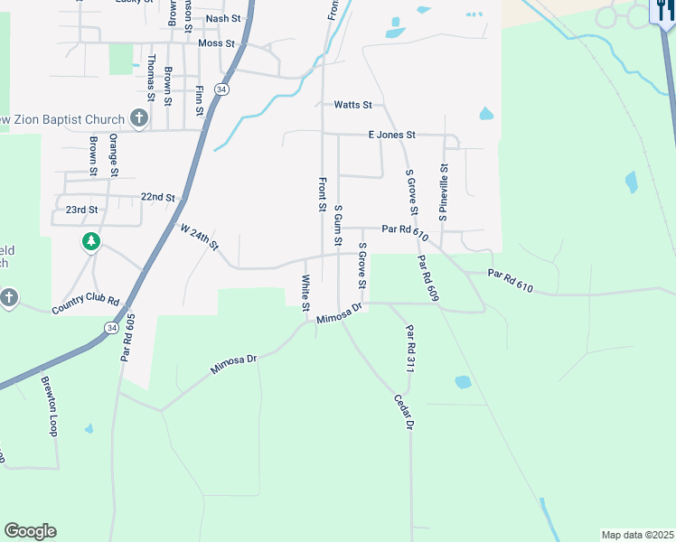 map of restaurants, bars, coffee shops, grocery stores, and more near 1907 South Gum Street in Winnfield