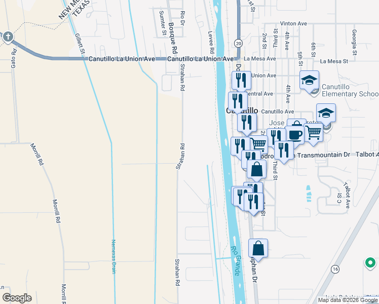 map of restaurants, bars, coffee shops, grocery stores, and more near 100-298 Farm Road 259 in El Paso