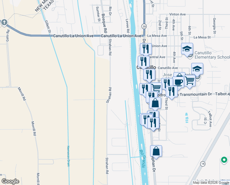 map of restaurants, bars, coffee shops, grocery stores, and more near 100-298 Farm Road 259 in El Paso