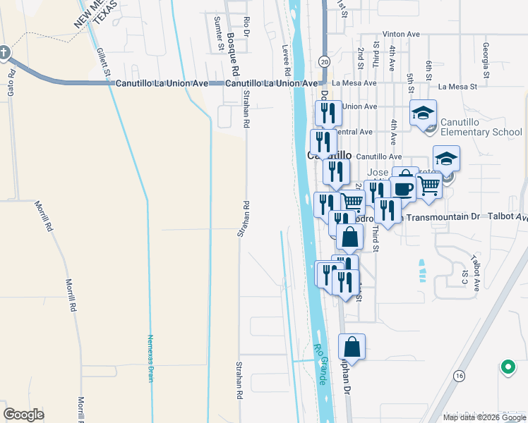 map of restaurants, bars, coffee shops, grocery stores, and more near 100-298 Farm Road 259 in El Paso