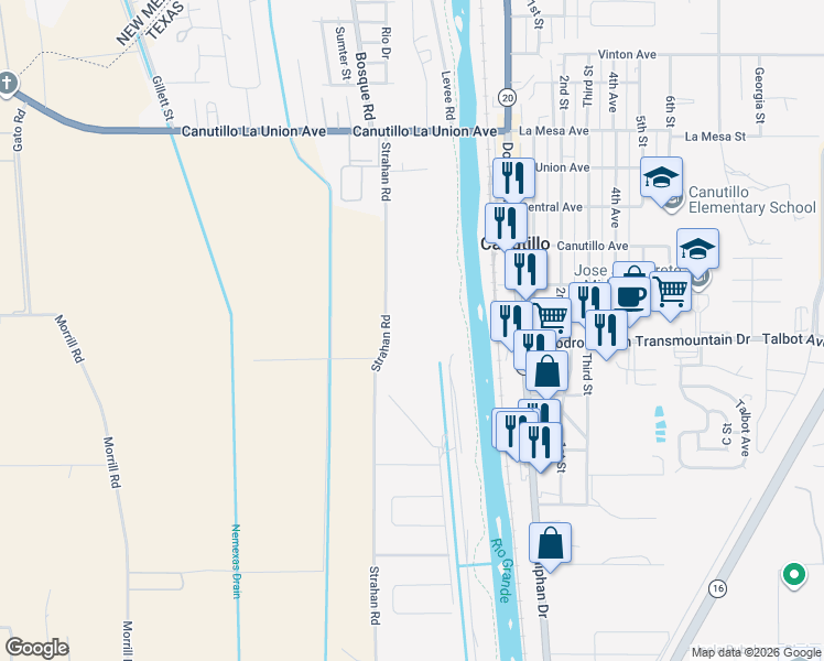 map of restaurants, bars, coffee shops, grocery stores, and more near 100-298 Farm Road 259 in El Paso