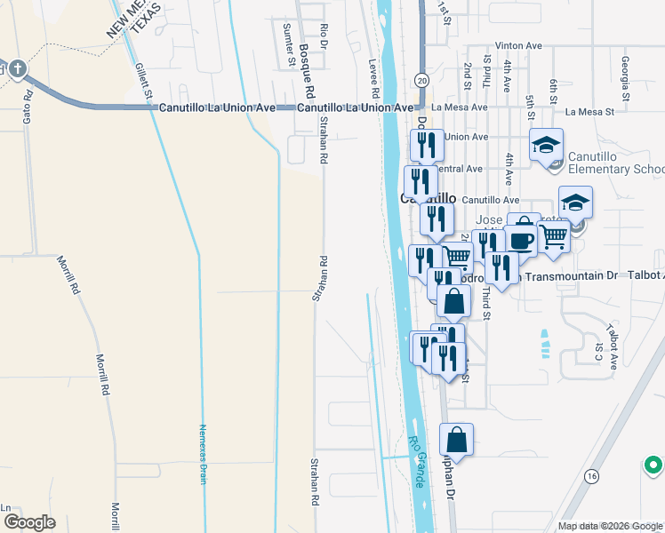 map of restaurants, bars, coffee shops, grocery stores, and more near 100-298 Farm Road 259 in El Paso