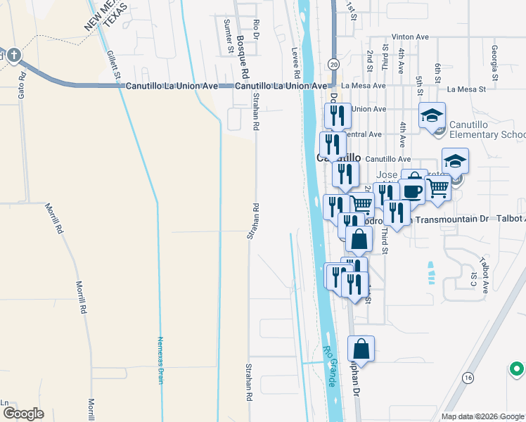 map of restaurants, bars, coffee shops, grocery stores, and more near 100-298 Farm Road 259 in El Paso