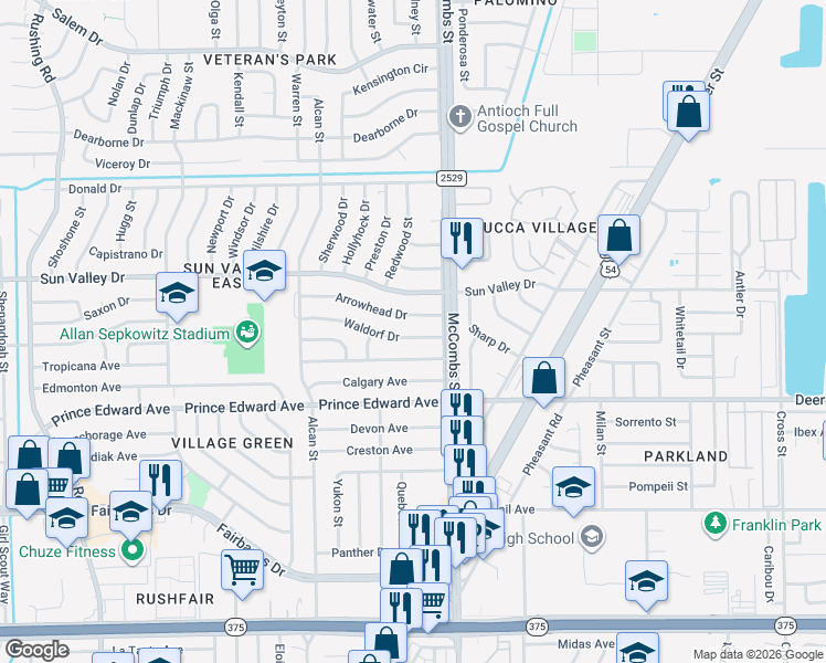 map of restaurants, bars, coffee shops, grocery stores, and more near 5733 Arrowhead Drive in El Paso