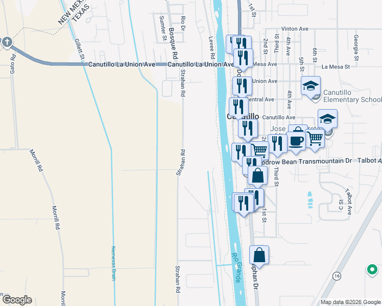map of restaurants, bars, coffee shops, grocery stores, and more near 100-298 Farm Road 259 in El Paso