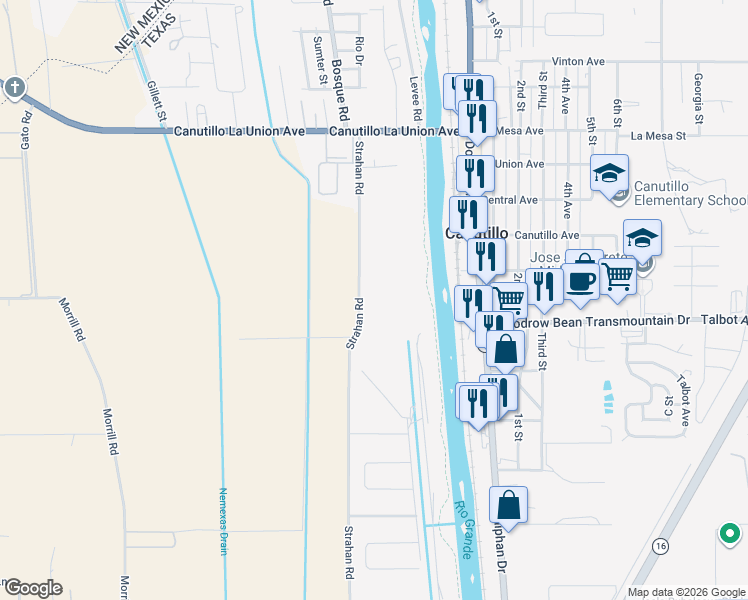 map of restaurants, bars, coffee shops, grocery stores, and more near 100-298 Farm Road 259 in El Paso