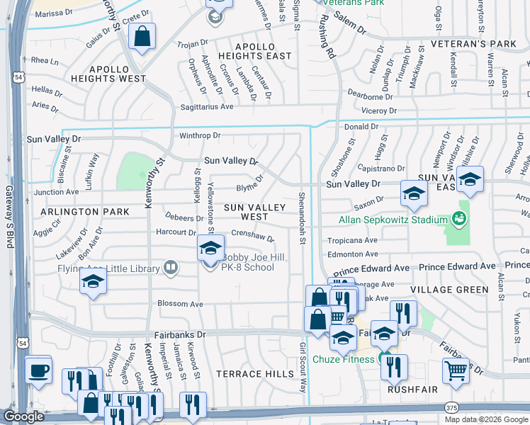 map of restaurants, bars, coffee shops, grocery stores, and more near 5005 Royal Drive in El Paso