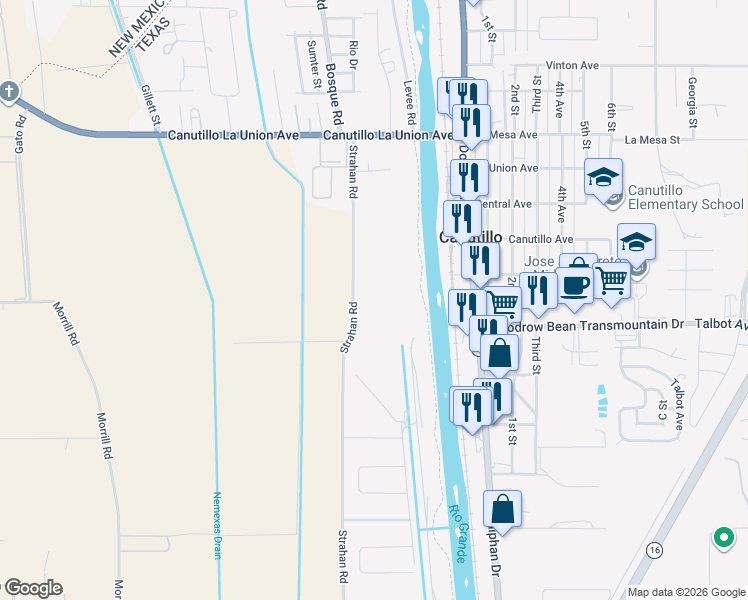 map of restaurants, bars, coffee shops, grocery stores, and more near 100-298 Farm Road 259 in El Paso