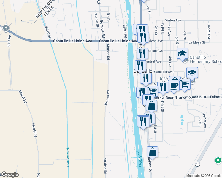 map of restaurants, bars, coffee shops, grocery stores, and more near 100-298 Farm Road 259 in El Paso