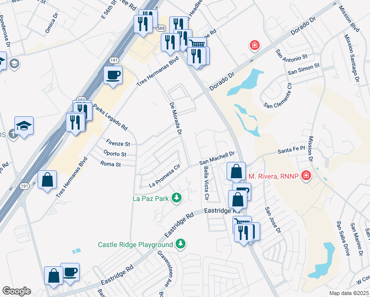 map of restaurants, bars, coffee shops, grocery stores, and more near in Odessa