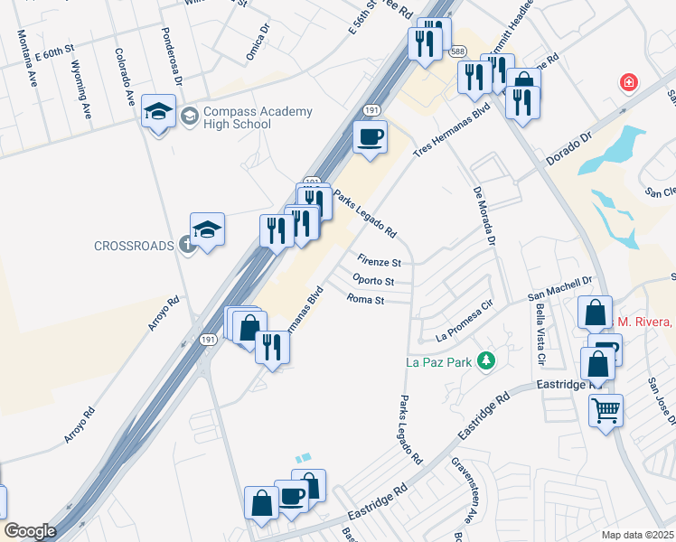 map of restaurants, bars, coffee shops, grocery stores, and more near 4011 Oporto Street in Odessa