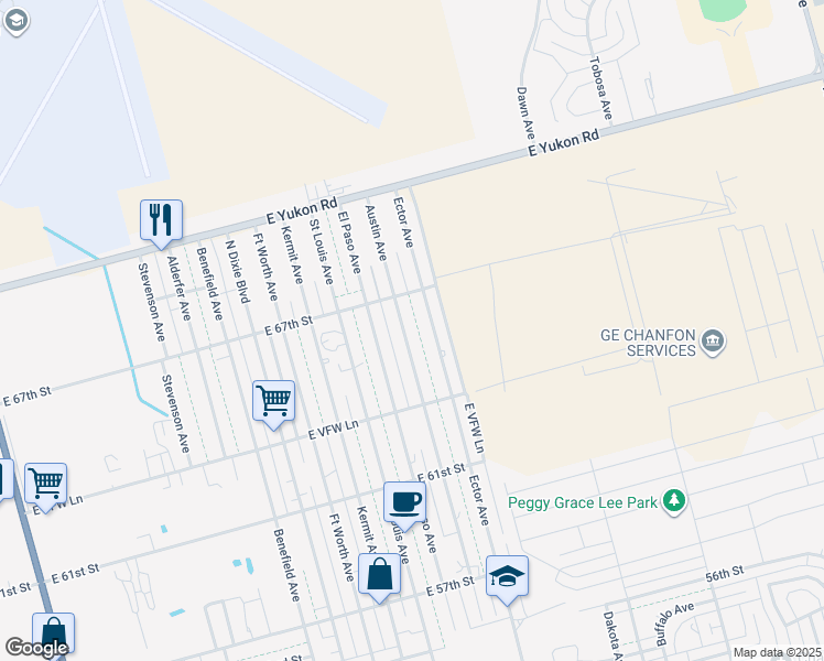 map of restaurants, bars, coffee shops, grocery stores, and more near 6518 Austin Avenue in Odessa