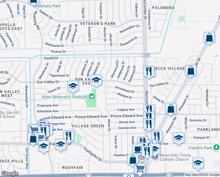 map of restaurants, bars, coffee shops, grocery stores, and more near 5608 Arrowhead Drive in El Paso