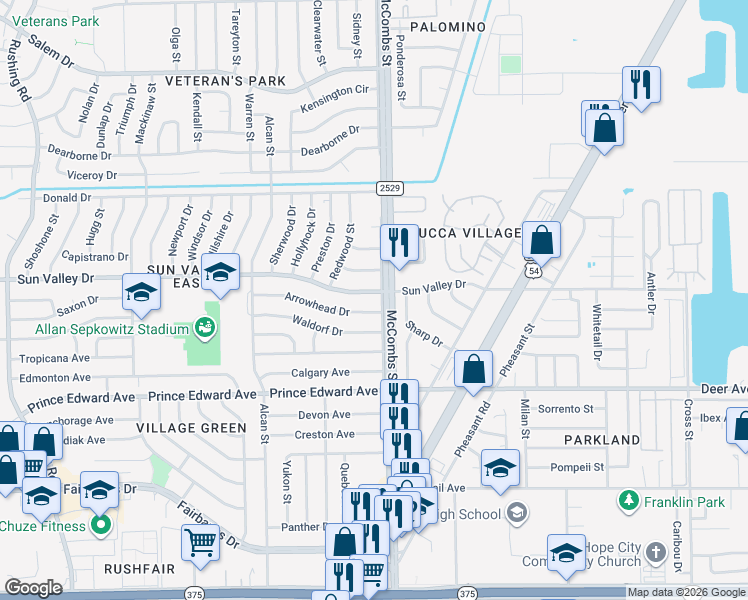 map of restaurants, bars, coffee shops, grocery stores, and more near 10261 Sharp Drive in El Paso
