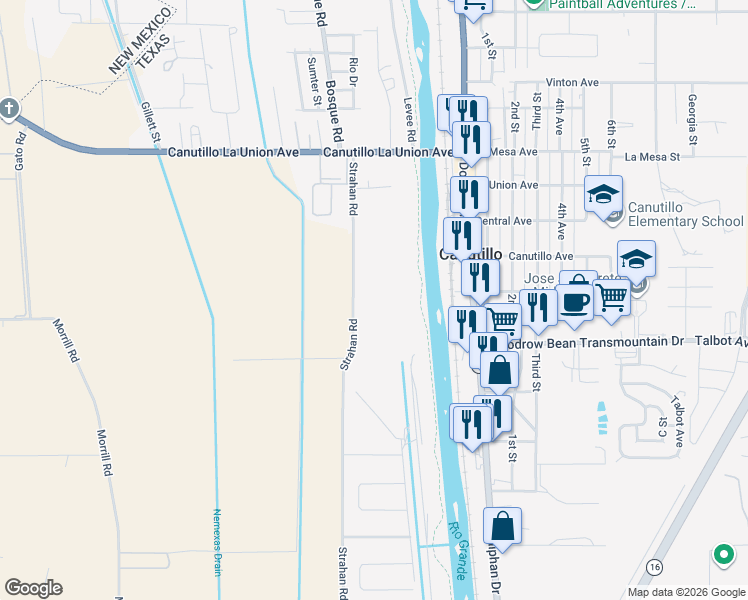 map of restaurants, bars, coffee shops, grocery stores, and more near 100-298 Farm Road 259 in El Paso