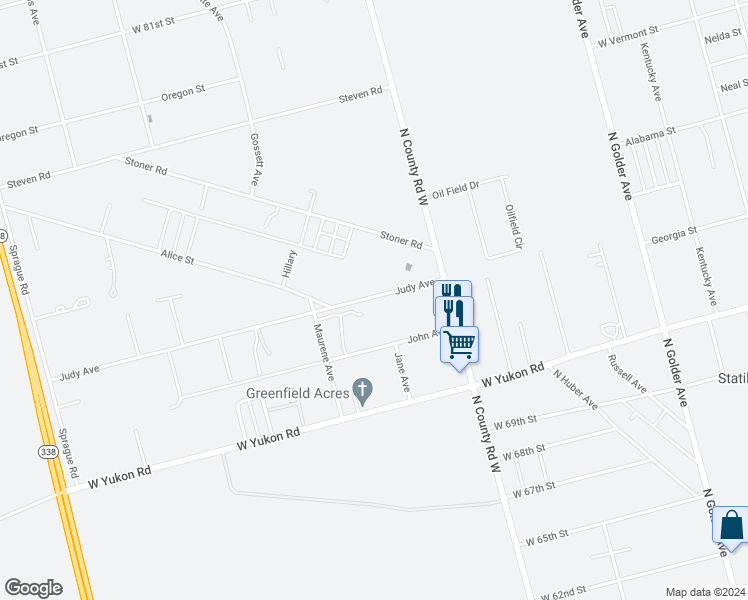 map of restaurants, bars, coffee shops, grocery stores, and more near 2101 Judy Avenue in Odessa