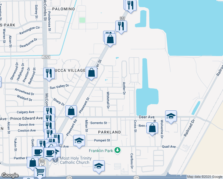 map of restaurants, bars, coffee shops, grocery stores, and more near 6001 Moose Court in El Paso