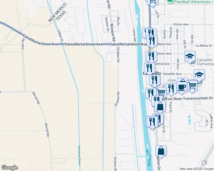 map of restaurants, bars, coffee shops, grocery stores, and more near 100-298 Strahan Road in El Paso