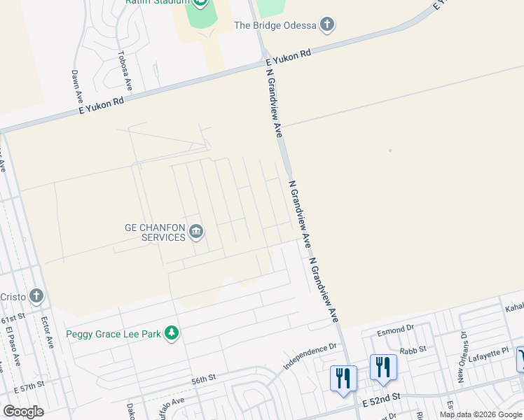 map of restaurants, bars, coffee shops, grocery stores, and more near North Grandview Avenue in Odessa