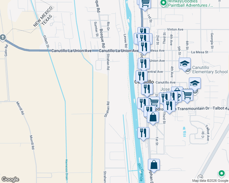 map of restaurants, bars, coffee shops, grocery stores, and more near 248-250 Farm Road 259 in El Paso