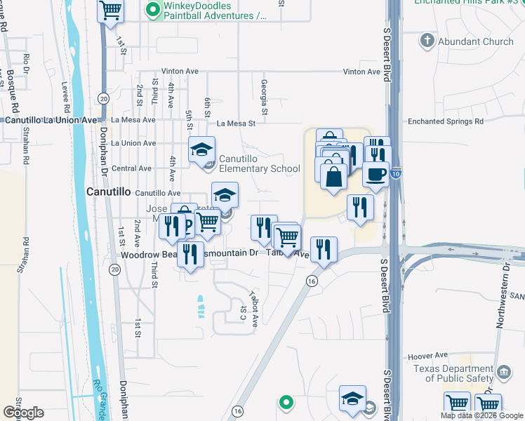 map of restaurants, bars, coffee shops, grocery stores, and more near 841 Frank Place in Canutillo