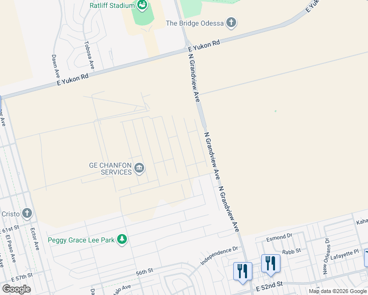 map of restaurants, bars, coffee shops, grocery stores, and more near North Grandview Avenue in Odessa