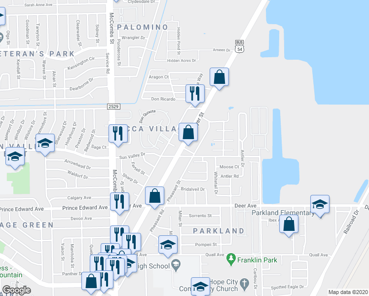 map of restaurants, bars, coffee shops, grocery stores, and more near 10308 U.S. 54 Business in El Paso
