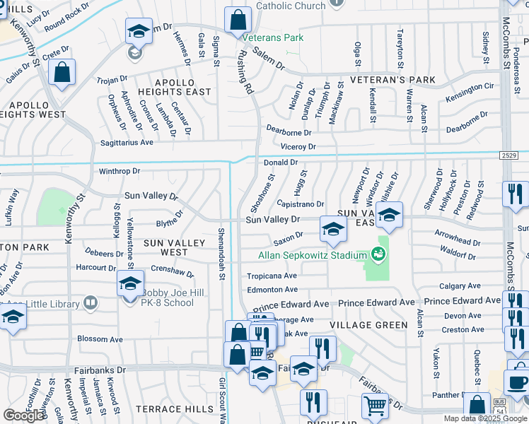 map of restaurants, bars, coffee shops, grocery stores, and more near 10305 Cavalier Street in El Paso