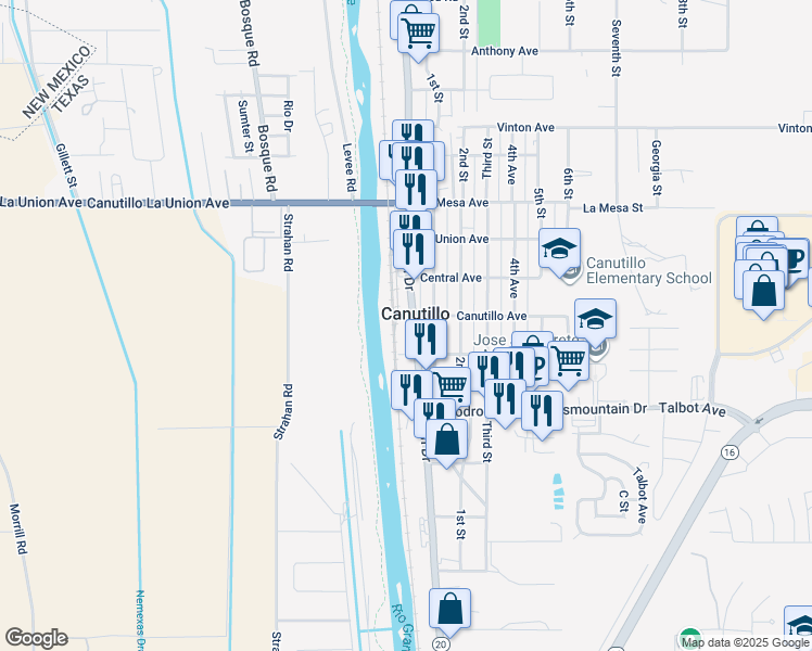 map of restaurants, bars, coffee shops, grocery stores, and more near 6923 Doniphan Dr in Canutillo