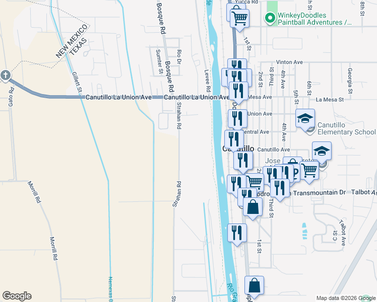 map of restaurants, bars, coffee shops, grocery stores, and more near 248-250 Farm Road 259 in El Paso
