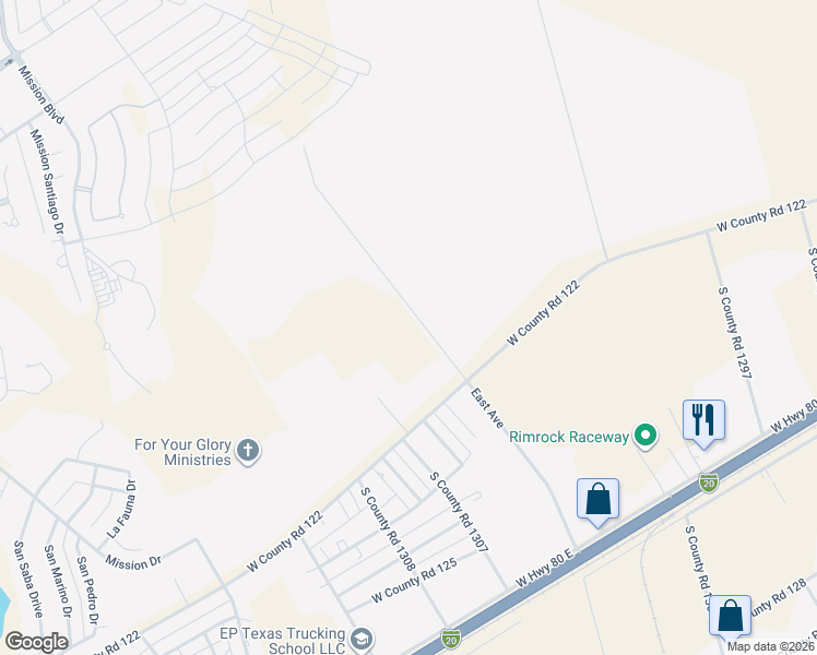 map of restaurants, bars, coffee shops, grocery stores, and more near 12800 West County Road 122 in Odessa