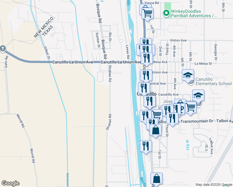 map of restaurants, bars, coffee shops, grocery stores, and more near 248-250 Farm Road 259 in El Paso