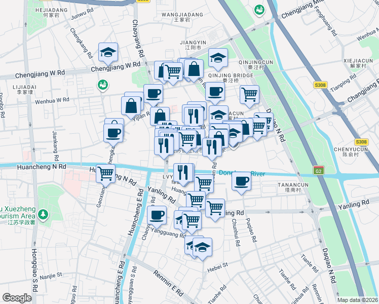 map of restaurants, bars, coffee shops, grocery stores, and more near 25 Chang Jiang Lu in Wu Xi Shi